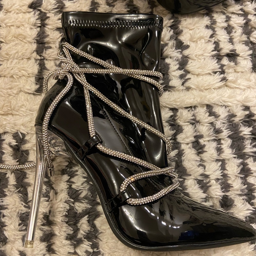 Azalea Wang Diamond Drip Faux Patent Leather Bootie - Picture 8 of 12